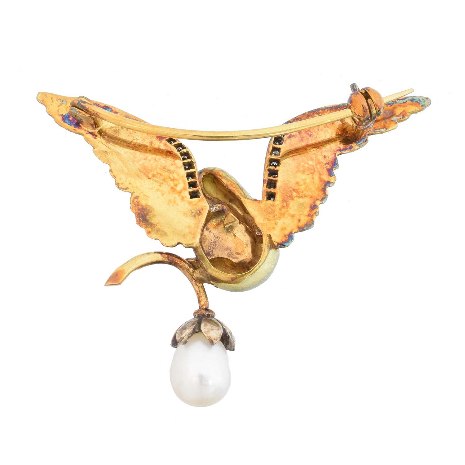 An enamel diamond and pearl brooch, - Image 2 of 3