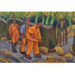Jiri Borsky (Czech 1945-) Workmen sweeping leaves
