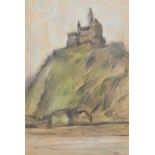 Harold Riley (British 1934-) "Study of the Castle Katz on the Rhine"