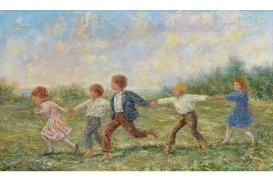 Thomsen (19th/20th century) Children playing in a field - Image 1 of 2