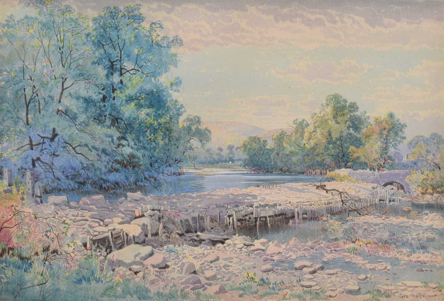 George Wolfe (British 1834-1890) River landscape with weir