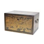 Japanese chinoiserie box with engraved interior lining.