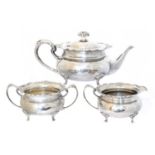 An Elizabeth II silver three piece tea set,