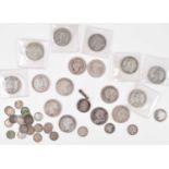 Assortment of various low-grade silver British coinage from George II to George V (approx 275g).