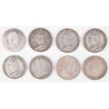 Small selection of silver and later British Crowns and a Sixpence (13).