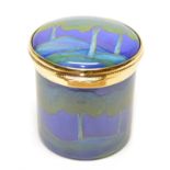 Moorcroft Enamel cylindrical box decorated in Moonlit Blue