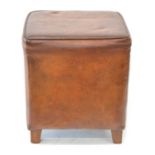 Contemporary brown leather stool in the style of Timothy Oulton