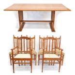 Liberty Guild arts & crafts oak dining table and chairs