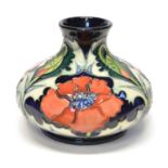 Moorcroft Poppy pattern squat vase