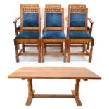 Lizardman Refectory table and six dining chairs by Derek Slater