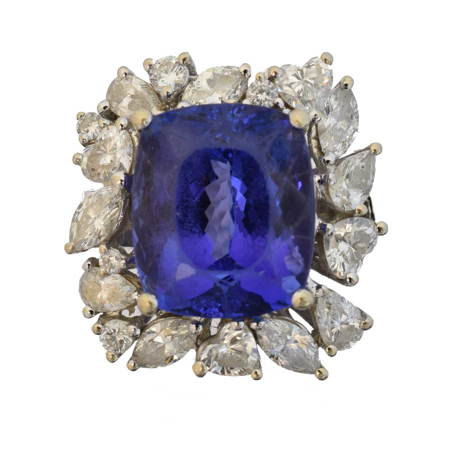 An 18ct gold tanzanite and diamond cluster ring,