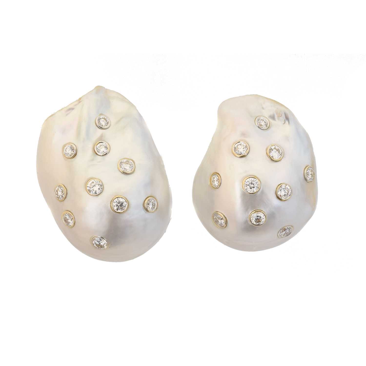 A pair of cultured pearl and diamond earrings,