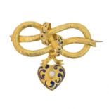 A Victorian enamel and split pearl locket brooch,