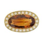 A citrine and split pearl brooch,