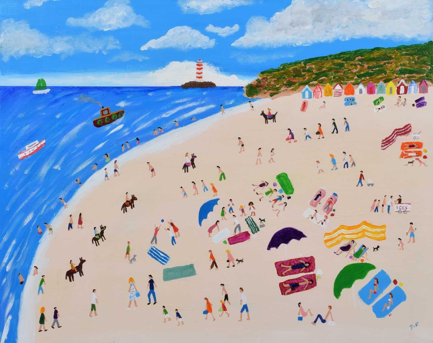 Vincent Dott (20th/21st century) "Beach Huts and Donkeys"