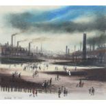 Brian Shields (Braaq) (British 1951-1997) Figures in an industrial city landscape