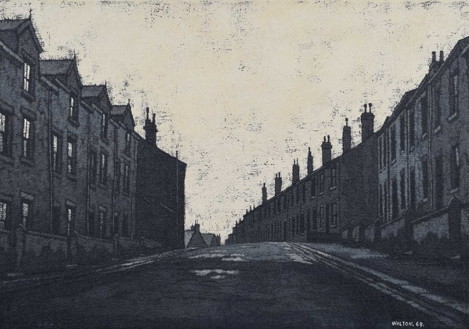 Stuart Walton (British 1933-) Leeds street scene with terraced houses