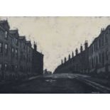 Stuart Walton (British 1933-) Leeds street scene with terraced houses