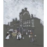 Margaret Chapman (British 1940-2000) Northern street scene with figures