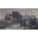 Roger Hampson (British 1925-1996) Northern industrial scene with two figures