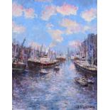 Reg Gardner (British 1948-) "Millwall Docks - Winter Clouds"