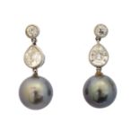 A pair of 18ct gold pearl and diamond earrings,