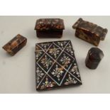 Four miniature tortoiseshell boxes, af, and a tortoiseshell and mother of pearl card case