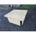 A four section square coffee table, with marble effect painted decoration, assembled width 35ins x