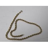A 9 carat gold hollow rope chain, 41.5cm long, 7.4g gross