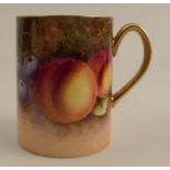 A Royal Worcester mug, decorated with fruit by Roberts, height 2.75ins - Good condition