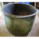 A copper log bin, with riveted body,  diameter 25.5ins x height 18ins