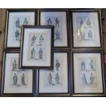 Sixteen framed black and white prints, of kings and queens, a bust of Wellington and battle