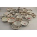 A collection of 19th century cups, tea bowls, saucers and bowls etc, all English porcelain