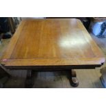 An oak drawer leaf dining table, with carved decoration, 36ins x 36ins, height 30ins, together