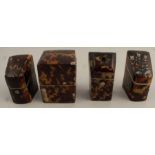 Four miniature tortoiseshell boxes, in the form of cutlery boxes, all af