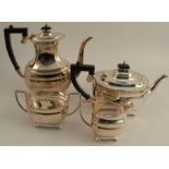 A silver four piece tea and coffee set, with gadrooned band, Sheffield 1970, weight 68oz all in