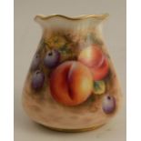 A Royal Worcester vase, decorated with half round hand painted fruit by Roberts, shape number