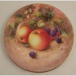 A Royal Worcester side plate, decorated hand painted fruit by Freeman, diameter 6ins - Good