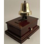 A GWR pattern tapper type signal box block bell, in a mahogany case, mounted with a church style