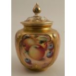 A Royal Worcester covered quarter lobed vase, decorated with half round hand painted fruit by