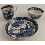 A Worcester tea bowl, decorated with the fisherman and cormorant pattern, together with a saucer,