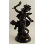 A 20th century bronze sculpture, two cherubs with flaming torch, raised on a marble base, height