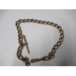 A 9 carat gold watch chain, with swivel and T bar, 33cm long, 45.4g gross