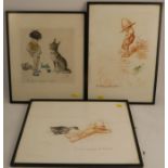 After Redon, three French colour prints of children and animals