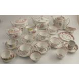 Three 19th century English porcelain tea pots, together with cups, saucers, covered sugar bowl etc