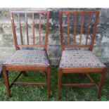 A pair of 18th century Georgian Hepplewhite style fruitwood dining chairs, having tapestry seats ,