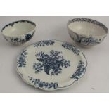Two 18th century Worcester porcelain bowls, decorated in underglaze blue, with landscapes and