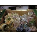 A box of assorted ornaments and glass, to include Caithness, Lilliput, candle sticks, etc.
