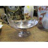 A silver plated two handled pedestal oval dish, engraved with a crest (36204)