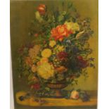 After A Weiss, oleograph, still life of flowers in a vase, unframed, 28ins x 22.5ins